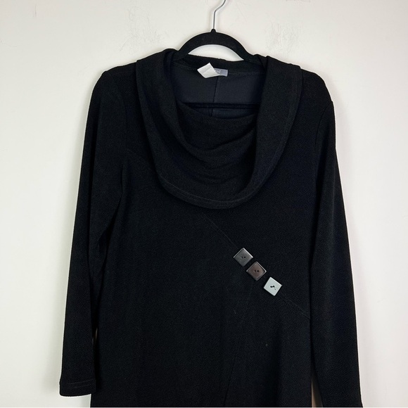 Yushi Textured Asymmetrical Hem Black Dress Sz M Button Detail Slouchy Cowl Neck - Picture 8 of 10